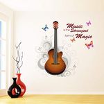 DivineDesigns™ Vinyl Guitar with Quotes Music Stronger Magic Wall Sticker for Music Lovers Living Room, Bedroom, Office (25X24 Inch) Pack of 1