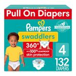 Pampers Swaddlers 360 Pull on Diapers, size 4, 132 count, for up to 100% Leakproof Skin Protection and easy changes