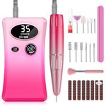 Electric Nail Files Professional,Urbuti Portable Nail Drill Machine for Acrylic and Gel Nails,35000RPM Rechargeable Electric Manicure Pedicure Set with 12 bits and LCD Display for Home Salon Use