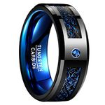 NUNCAD Men's Rings for Wedding Engagement Promise Black Celtic Dragon Inlay Blue Unisex Tungsten Carbide Rings Size Q½