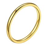 Women Gold Plated Stainless Steel 2mm Stackable Knuckle Rings Cute Plain Ring with Gift Box Size Q US 8