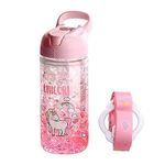 Unicorn Water Bottles for Girls,Drinking Water Bottle with Lanyard,Cup with Straw and Safety Lock,Pink Outdoor Indoor Water Bottle,400ML/13.5oz for school kids girl unicorn lover