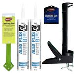 Caulking Kit 4 Piece: 2X DAP Alex Plus Acrylic Latex Silicone (10 oz, White), 1x Caulking Gun & 1x Caulk Finishing Tool - Perfect for DIY Caulking Silicone Sealant Projects