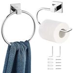 BEIJIE Chrome Toilet Roll Holder, 2 Pieces Bathroom Accessory Toilet Paper Holder and Towel Ring, 304 Stainless Steel Waterproof Rust Resistant Towel and Toilet Roll Holder Wall Mounted Set (Silver)