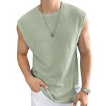 Imsa Moda Mens Waffle Tank Tops Sleeveless Round Neck Polycotton T-Shirt for Gym, Running and Outdoor Sea Green