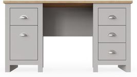 Timber Art Design Lisbon Grey Double Pedestal Study Desk, Laptop Computer Desk with 5 Drawers Storage Organizer Unit for Bedroom Living Room Office