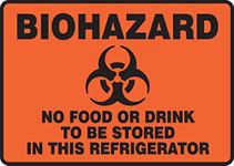 Accuform Signs MGS119 Magnetic Vinyl Refrigerator Sign Legend BIOHAZARD NO FOOD OR DRINK TO BE STORED IN THIS REFRIGERATOR with Graphic 7 Length x 10 Width x 0.034 Thickness Black on Orange-Red