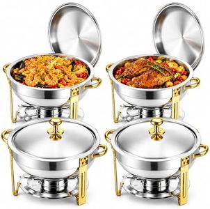 6L Round Chafing Dish Buffet Set, Gold & Chafing Dishes for Buffet Parties, Dual Hot Cold Use Smooth Edge Heavy Duty Catering Servers for Weddings Parties Buffets Hotel Restaurant (4)
