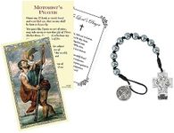 Lord's Prayer - St Christopher Hematite Beads Car Rosary For Rearview Mirror, Catholic Cards Set Rosario Para Carros 3 Items, Multicolor