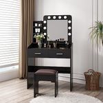 Dressing Table with Stool Mirror Black Makeup Table, Modern Vanity Table for Bedrom