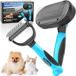 Hundebürste,Katzenbürste, 2-in-1-Bürste für die Haustierpflege,Tierhaarbürste–Unterfellbürste für Hund und Katze, Hundekamm–Fellbürste für Langhaar und Kurzhaar, Selbstreinigende Haustierbürste(Blau)