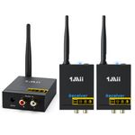 1Mii 3-in-1 2.4GHz Wireless Audio Transmitter and Receiver for TV, 20ms Ultra Low Delay RCA Out/in, 320 ft Range Wireless Adapter for Subwoofer to TV/PC/CD Player, 2 Receivers for Two Speakers