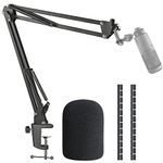 AT2020 Mic Boom Arm Stand with Pop Filter, Compatible with Audio-Technica AT2020, Audio-Technica AT2020V USB Microphone with Cable Sleeve by SUNMON
