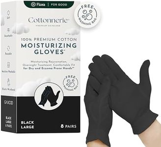 Gaxcoo Cottonnerie Large Black 8 Pairs 100% Premium Cotton Moisturizing Gloves for Dry Hands & Eczema | Overnight Lotion Treatment for Women & Men | Reusable,Free Washing Bag