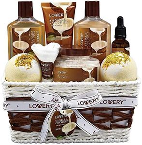 Bath and Body Gift Basket For Women and Men – 9 Piece Set of Vanilla Coconut Home Spa Set, Includes Fragrant Lotions, Extra Large Bath Bombs, Coconut Oil, Luxurious Bath Towel & More