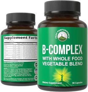 Vitamin B Complex Capsules + Whole Food Blend of 25 Vegetables and Fruits for Max Absorption. Best Vegan B-Complex Supplement with Vitamin B1, B2, B3, B5, B6, B7, B9 and B12. 90 Capsules. Energy Boost