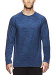 Gaiam Men's Long Sleeve Crew Neck T Shirt - Yoga & Workout Activewear Top - Power Blue Wing Teal Heather, Medium