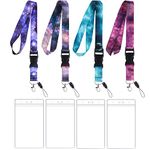 4 Pack Lanyard with Card Holder, Personalised Printed Lanyard Necklace with Transparent ID Card Holder Badge Holders Keyring Lanyards for Office Name Badge, ID Card or Keys
