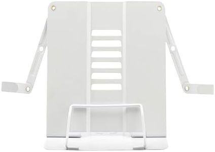 Metal Book Stand with Upgrade Fixing Clips Folding Reading Book Holder with 6 Adjustable Angles and Paper Page Clip,Sturdy Desktop Rest Book Holder for Cookbook,Magazine, Laptop,Tablet (White)