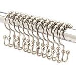 2lbDepot Double Sided Shower Curtain Hooks, Decorative Brushed Nickel Shower Curtain Hooks Rust Proof, Premium Stainless Steel Metal Hooks, Easy Glide Rollers, Set of 12 Curtain Rod Rings