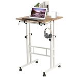 SIDUCAL Height Adjustable Standing Desk Converter Mobile Stand Up Table Home Office Workstation Riser, Rolling Laptop Cart for Standing and Sitting, Oak