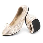 Greatonu Women's Ballet Pumps Comfort Foldable Portable Travel Slip on Slipper Bow Tie Flats Shoes Gold UK 5