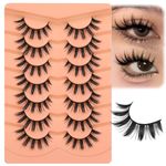 JIMIRE Manga Lashes Natural Look Mink Lashes Fluffy Anime Japanese Style False Eyelashes Thick 6D Cat Eye Lashes 16mm Strip Fake Lashes for Cosplay Doll Look 7 Pairs Pack