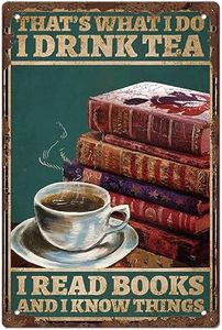 SUPERDANT Libros Cartel de metal Café Letrero metálico de hojalata Metal Estaño Signo Beber Té Vintage Hierro Signo Retro Leer Libros Pared Decoración Placa Citas Motivacionales Pared Arte Póster