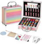 Anpro All-In-One Makeup Carry Case with Pro Teen Makeup Set, Full Starter Cosmetics Kit with Makeup Brushes, Eye Shadows Palette, Blushes, Glitter Gel, Temporary Tattoo Stickers - Colorful