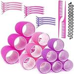 HIMU Hair Rollers - 37 Pcs Of Hair-friendly, Heatless Hair Rollers For Long Hair & Short, 18 Velcro Rollers For Hair, 12 Clips, 2 Rat Tail Comb,1 Braid Device, Hair Curlers & Storage Bag (Large)