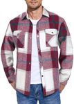 COOFANDY Men's Flannel Shirt Jacket Sherpa Lined Plaid Jacket Long Sleeve Fleece Shacket with Pockets, XX-Large Red