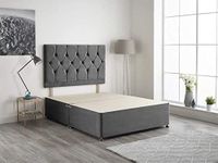 Bed Centre Charcoal Plush Fabric Divan Base Plus Matching Headboard3ft 4ft 4ft6 5ft 6ft (5FT (King))