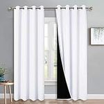 PONY DANCE 100% Blackout Curtains - White Blackout Curtains for Full Shading with Eyelet Top Thermal Insulated Window Treatment for Living Room/Door with Black Liners, 2 PCs, 46x90 inch