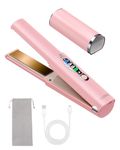 xCool Cordless Hair Straightener, Titanium Portable Mini Flat Iron, Travel Straightener Dual Voltage, USB-C Rechargeable with 5000mAh Battery, Heat-up in Seconds & 3 Temp Adjustable, Pink