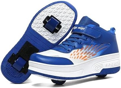 Wooowyet Roller Skate Shoes for Kids Boys Girls Rechargealbe Wheels Sneakers Fashion Roller Wheeled Blue Big Kids 5