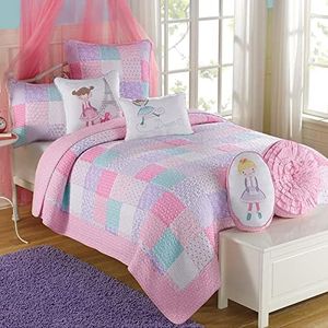 Cozy Line Home Fashions Angelina Floral Dot Pink Light Purple Blue 100% Cotton Reversible Girl Quilt Bedding Set, Bedspread, Coverlet (Twin - 2 Piece)