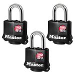 Master Lock 311TRI Keyed Alike Laminated Steel Padlock , 3-Pack , Black