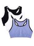 Fruit of the Loom Women's Built Up Tank Style Sports Bra Fashion Colors, Opaque, Blue Gem with Black/White/Black-3 Pack, 34B (Pack of 3)