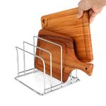 Joy Aid Chopping Board Holder, Cookware Organizer for Cookie/Baking Sheets, Narrow Pans, and More, 4 Slots of 2 widths, Stainless Steel