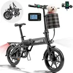 Favoto Aluminum Lightweight Folding Electric Bike - 14" Ebike for Adults with 36V 10.4Ah, 374WH Battery Up to 25 Miles 18MPH, Dual Disc Brakes Bicycle for Commuting, UL 2849 Certified, Black