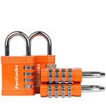 4-Pack FortLocks Padlocks | 4-Digit Combination Locks for Indoor & Outdoor Use | Padlocks for Gym or School Locker | Resettable Padlocks with Code | Heavy-Duty, Rustproof, Weatherproof | Orange