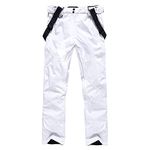 YEEFINE Men's Waterproof Snow Ski Pants Insulated Warm Winter Outdoor Snowboard Bibs with Suspenders(White,M)