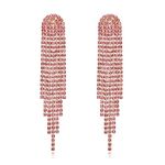 BriLove Tassel Big Statement Chain Rhinestone Earrings for Women Fashion Long Chandelier Dangling Sparkle Crystal Tassel Dangle Drop Earring Pink Gold-Tone