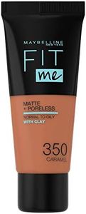Maybelline New York, Base de Maquillaje que Calca a tu Tono Fit me! Mate y Afinaporos, Color: 350 Caramel