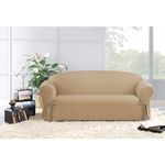 SureFit Cotton Duck Canvas Sofa Slipcovers, Sofa Cover Cotton Solid One Piece Design and Straight Skirt, Removable and Machine Washable Couch Cover, Tan