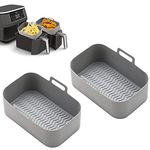 Silicone Air Fryer Liners for Ninja Dual Air Fryer, Reusable Air Fryer Silicone Liner for Ninja Air Fryer Accessories, Air Fryer Basket Airfryer Liners for Ninja Dual Foodi DZ201/DZ401 (A, 2 X Gray)