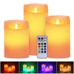 Multicolor Flameless Candles Light,LUXONIC 3 Set Real Wax Battery Candles with Remote Control&Timer,Led Candles for Home and Holiday Decor