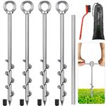 SELEWARE Heavy Duty Ground Anchors Tent Stakes Set of 4 Camping Stakes Trampoline Anchors Dog Tie Out Stakes, Twist Rod Included Easy Connection