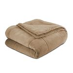 Vellux Queen Plush Lux Warm Blankets - All Season Blankets - Lightweight Quilted Blanket Full Queen Size - Ultra Soft Luxury Hotel Blanket - Box Stitched Blanket (Queen, Beige)