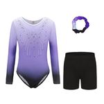 Cucudy Gymnastics Leotards for Girls Dancewear (LONG PURPLE, Tag 8A(7-8 Years))